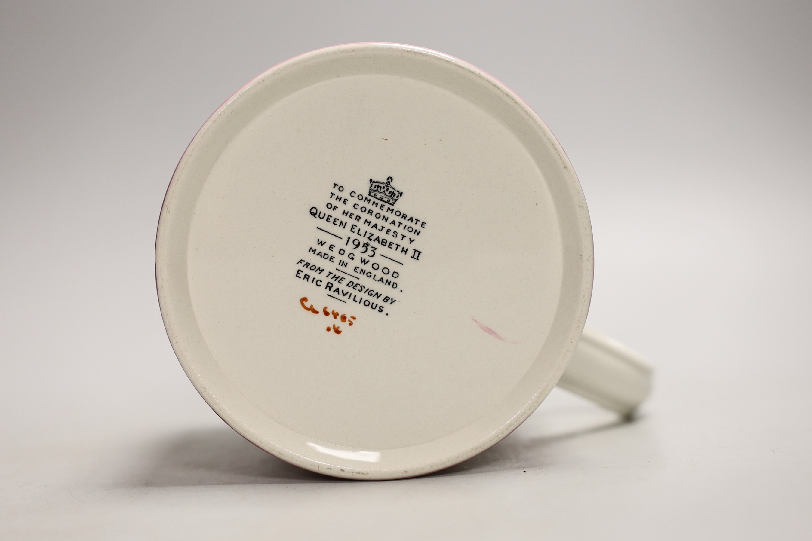A Queen Elizabeth II coronation commemorative 1953 mug designed by Eric Ravilious